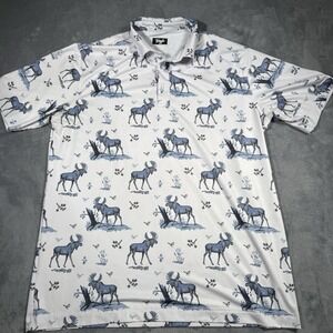 Waggle Polo Golf Shirt Mens XL White Moose is Loose Print Performance Stretch